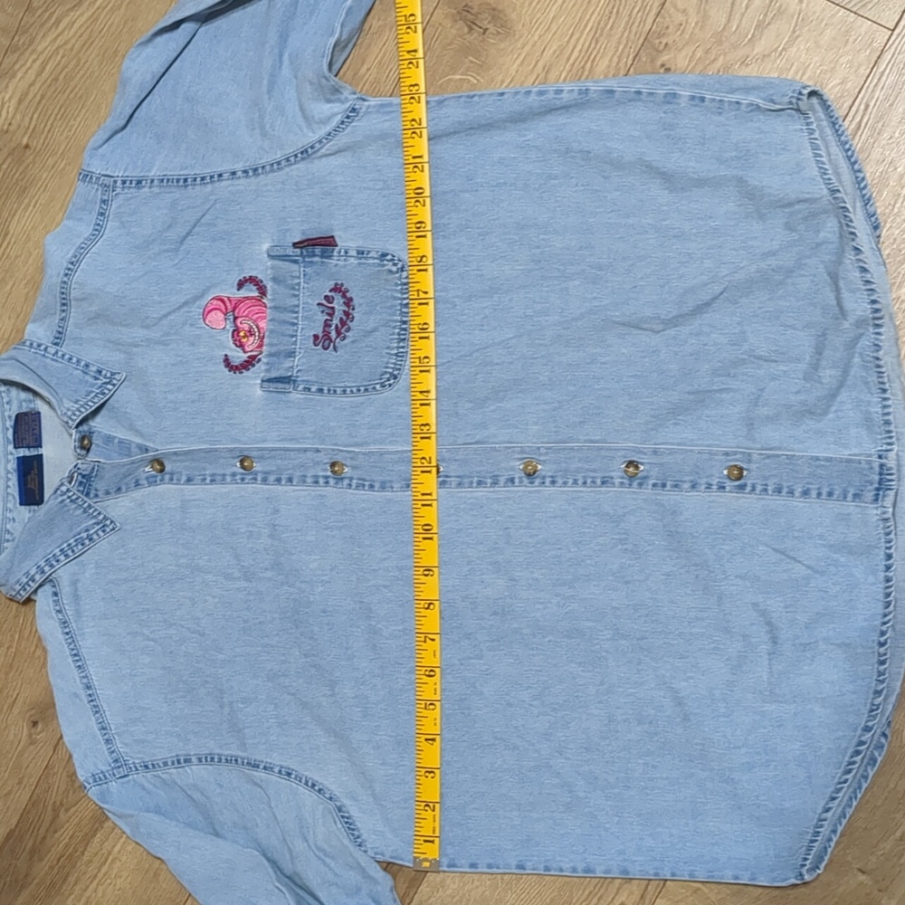 Cheshire Cat Denim Shirt 90s Disney Classics Alice in Wonderland Sz L - Picture 6 of 12